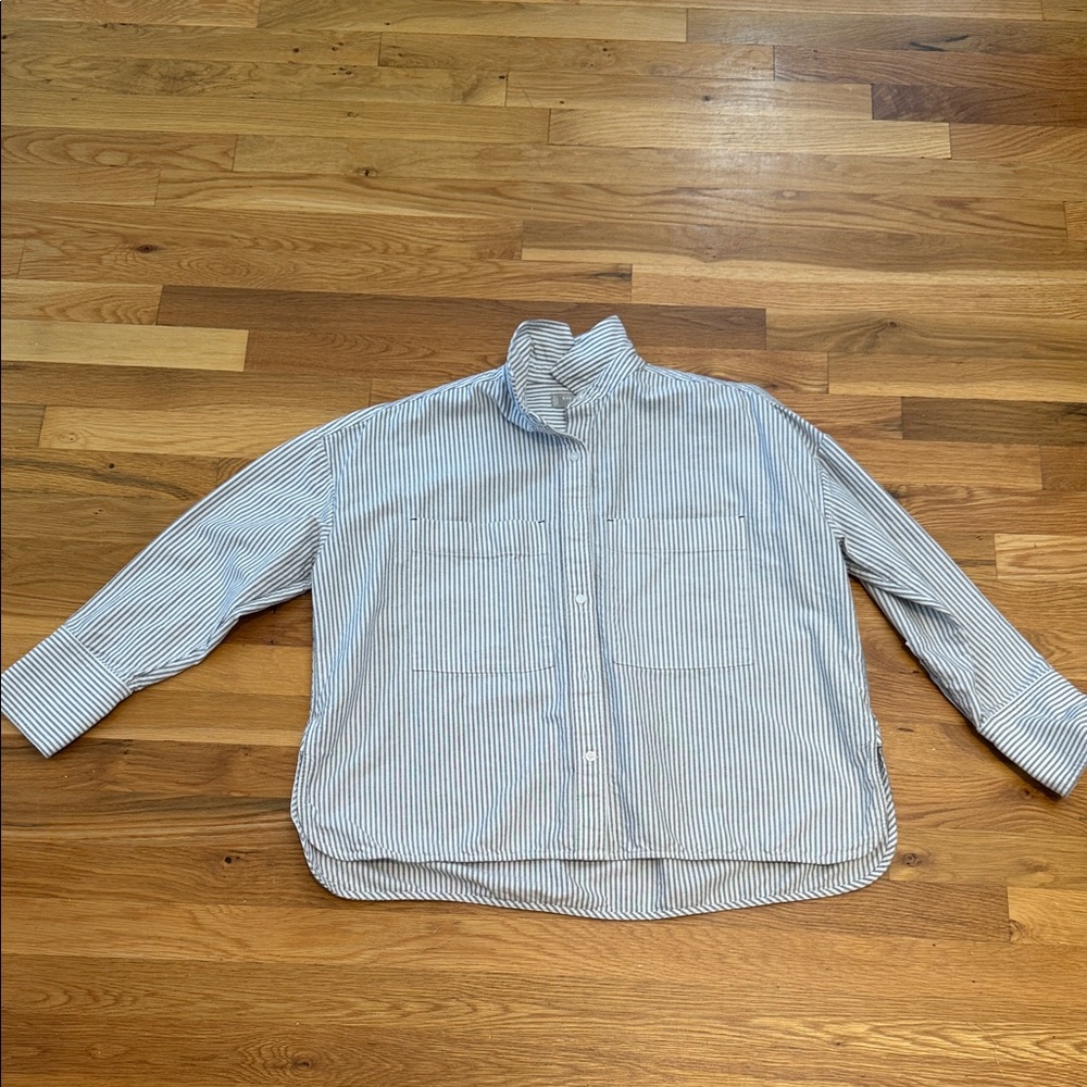 Everlane Boxy Crop Stripe Button-Up Shirt